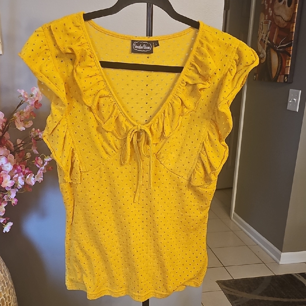 Voodoo Vixen Sunny Yellow Eyelet Blouse